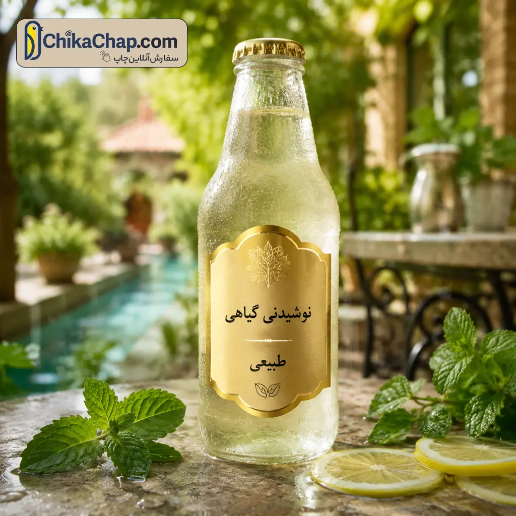 برچسب طلایی ضد آب روی بطری نوشیدنی با چاپ لیبل متالیک طلایی